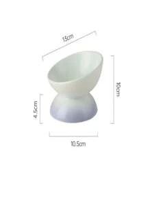 1pc Ombre Color Ceramic Cat/Dog Bowl With Raised Stand, Anti-Tilt Neck Protection Tilted Design Pet Bowl