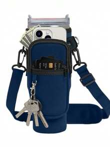 1pc Water Bottle Carrier Bag With Phone Pocket,Suitable For 40/30 Oz Tumbler With Handle With Adjustable Strap Bollus,Key Hook,Suitable For Hiking Travelling Camping Sports Water Bottle Case Insulated Bag Crossbody