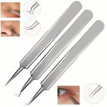 1/3/5pcs Stainless Steel Blackhead Removal Tool Set, Acne Needle Blackhead Clip, Facial Cleaning Tool Set, Nose Cleaning Tool,Stainless Steel Blackhead Tweezer Set Pimple Tweezers Extractor Tool For Remove Blackhead - Multicolor - View 8