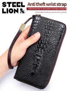 Women's Long Wallet, Crocodile Embossed Genuine Leather, Fashion Multi-Card Slot Clutch, Top Grain Leather Purse, Large Capacity Leather Card Case, Leather Clutch Wristlet For Men Wallet Mini Wallet Purse Wallet