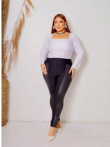 Body Plus Size Manga Longa Quadrado  Simples  elegante  Festa  Casual    Malhado