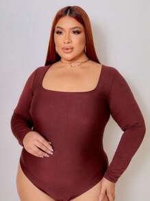 Body Plus Size Manga Longa Quadrado  Simples  elegante  Festa  Casual    Malhado