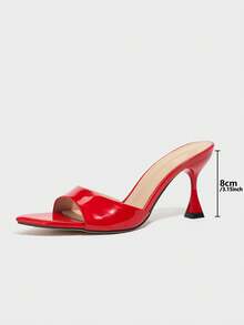 Women's High Heel Mule Sandals,Fashion Shiny Patent Leather Pointed Toe Stilettos For Party, Elegant Red Dress Shoes