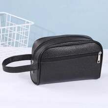 Carteras para hombres, bolsos de mano de cuero PU retro, bolso de moda para mujer, bolsa de cosméticos, tarjetero, bolso de muñeca para teléfono móvil - Negro - Ver 3
