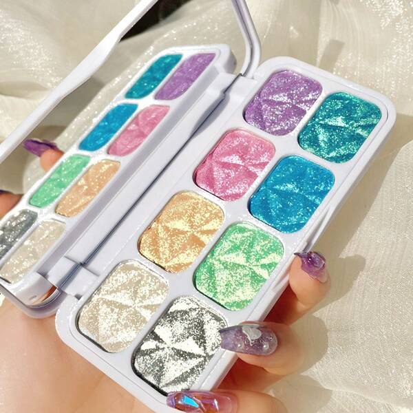 Paleta Holográfica com Sombra para Olhos Multicromática Camaleônica Brilhante, 8 Cores - Fórmula Cremosa e Suave, Cria um Visual de Maquiagem Brilhante