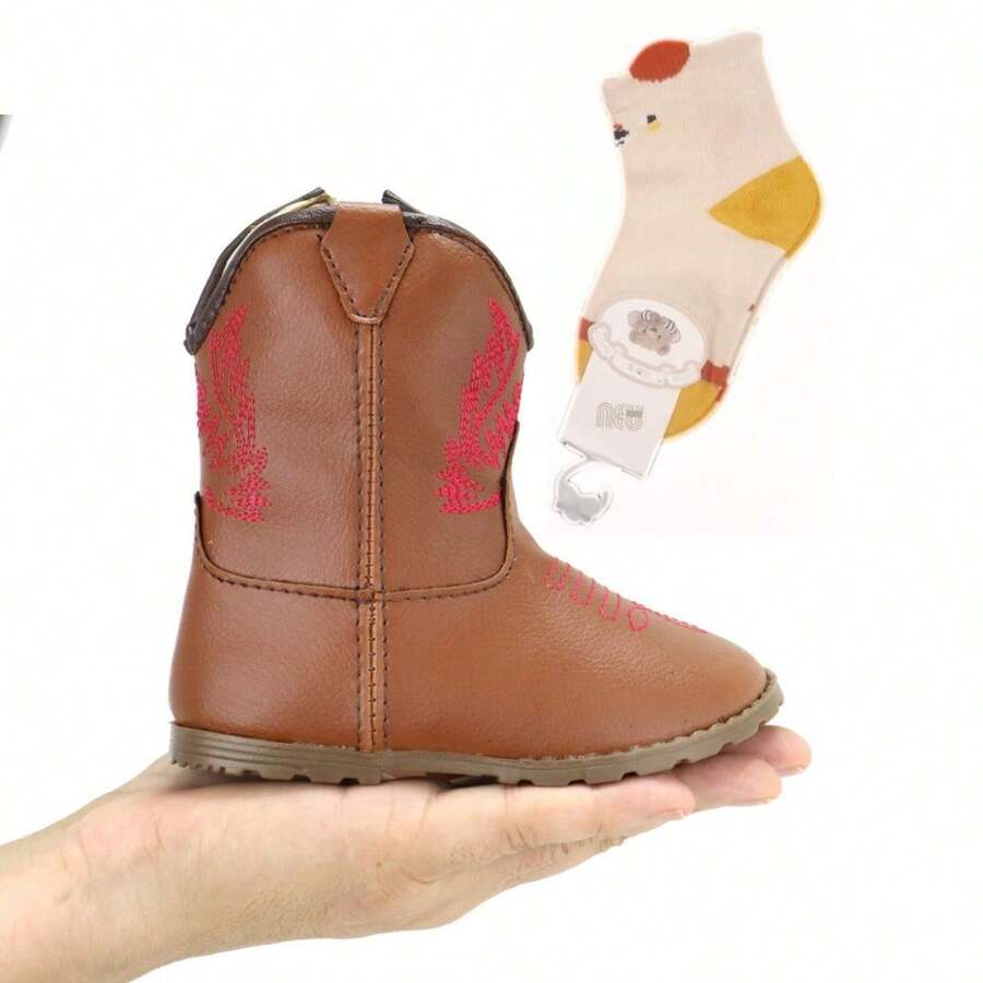 Baby Texan Booties Cheap Soft Comfortable Children's Shoes + 01 Pair Of Cotton Socks Ubuntu Baby Promotion - 米色 - 查看 1