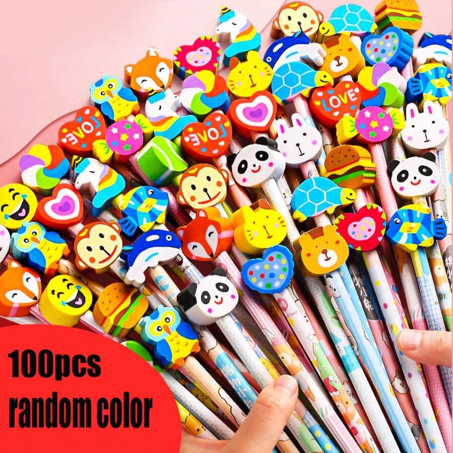 5/15/30/50/100pcs/Cartoon Eraser Pencil Creative Children's Pencil School Campus Student Writing Pen Cartoon Eraser Pencil Cute Pencil - Festival Learning Boys And Girls Prize Gift (Random Color) (Different Production Batch Pencil Patterns Will Be Random) (Please Do Not Place An Order If You Mind) - Multicolor - View 1