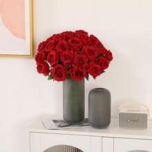 1/5/10/20pcs Artificial Deep Red Rose, Fake Rose, Suitable For DIY Wedding Bouquet, Tabletop Decor, Bridal Shower, Valentine's Day Decoration, Baby Shower, Home Decor, Indoor/Outdoor Decoration