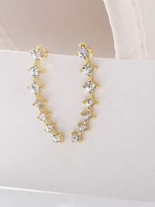 1 Pair European & American Style Edgy Lined Floral Ear Clip Earrings, Minimalist Star Design Lightweight Luxurious Ear Studs Jewelry Valentine's Day Accessories - Silver - View 14