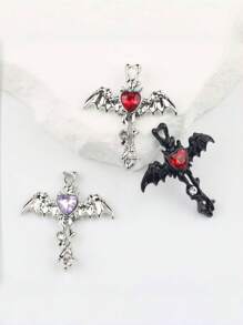 5pcs Alloy Stylish Wing Cross Heart Shaped Rhinestone Pendant, 35*30mm, DIY Phone Chain, Bag, Necklace, Earrings, Keychain, Jewelry Accessory