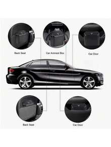 1pc Car Trash Can With Lid & Side Door Hanging Design, Including A Garbage Bag Travel Storage Organizer - Multicolor - View 8