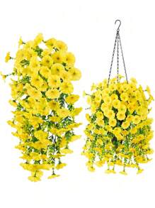 2pcs/4pcs Artificial Hanging Flowers, Yellow Eucalyptus Leaves Hanging Greenery Decorations, Suitable For Autumn, Garden Decorations, Outdoor Artificial Hanging Flowers, Home Office, Floral Theme, Perfect For Valentine's Day, Thanksgiving, Home Decoration,Fake Plants