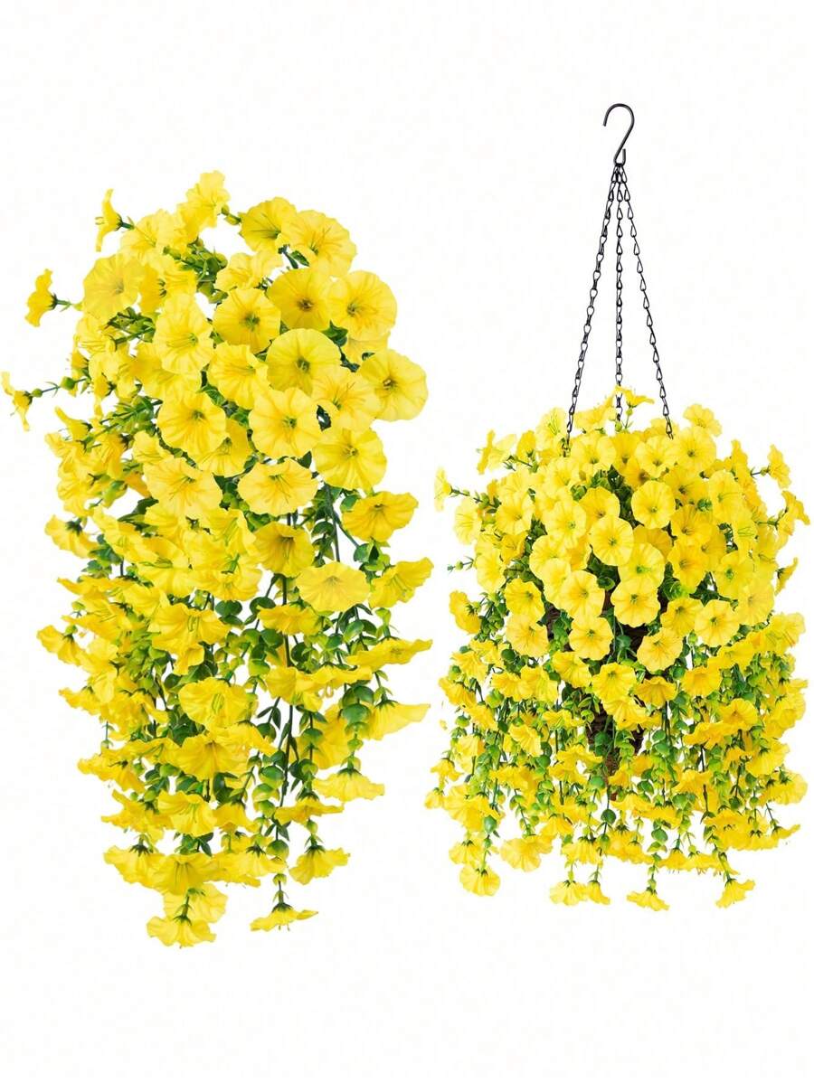 2pcs/4pcs Artificial Hanging Flowers, Yellow Eucalyptus Leaves Hanging Greenery Decorations, Suitable For Autumn, Garden Decorations, Outdoor Artificial Hanging Flowers, Home Office, Floral Theme, Perfect For Valentine's Day, Thanksgiving, Home Decoration,Fake Plants