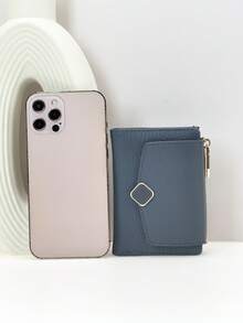 MINGYOU Fashionable Soft Leather Texture Zippered Short Wallet Coin Purse For Women Mini Wallet Purse Wallet Men Wallet Leather Small Wallet Cute Wallet Wallet - Blue - View 6