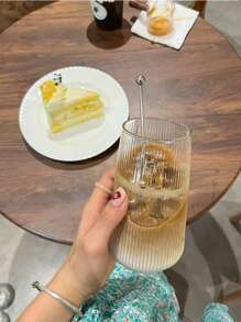 1 Striped Coffee Cup, Heat-Resistant Glass Cup, Iced Coffee Cup, Beverage Cup, Summer And Winter Cup, Glass Cup, Household Upright Milk Cup, Coffee Juice Cup, Single-Layer Large Capacity Transparent Glass Cup, Mug, Possible Cup, Juice Cup, Matcha Cup, Glass Cup, Beverage, Gift For Men, "", Alcohol, Christmas Wine Cup (Cups Without Straws Need To Be Placed Separately)