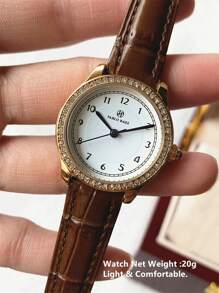 Pablo Raez 1 pieza Nuevo diseño de moda, Reloj de mujer encantador, acero inoxidable IPG de 18K oro joyas, estilo vintage y de lujo, correa microfiber negro suave, accesorio de verano, resistente al agua, reloj de cuarzo con ajuste de hora azul, elegante y versátil, buen regalo para maestras, amigas o familiares, adecuado para la vida diaria, trabajo, fiesta, decoración, graduación, regalos de boda