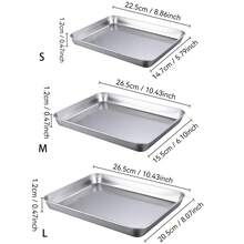 3件/1件蛋糕烘焙糕点储存托盘不锈钢蒸香肠盘长方形水果盘餐厅酒店面包烤盘 - 銀色 - 查看 3