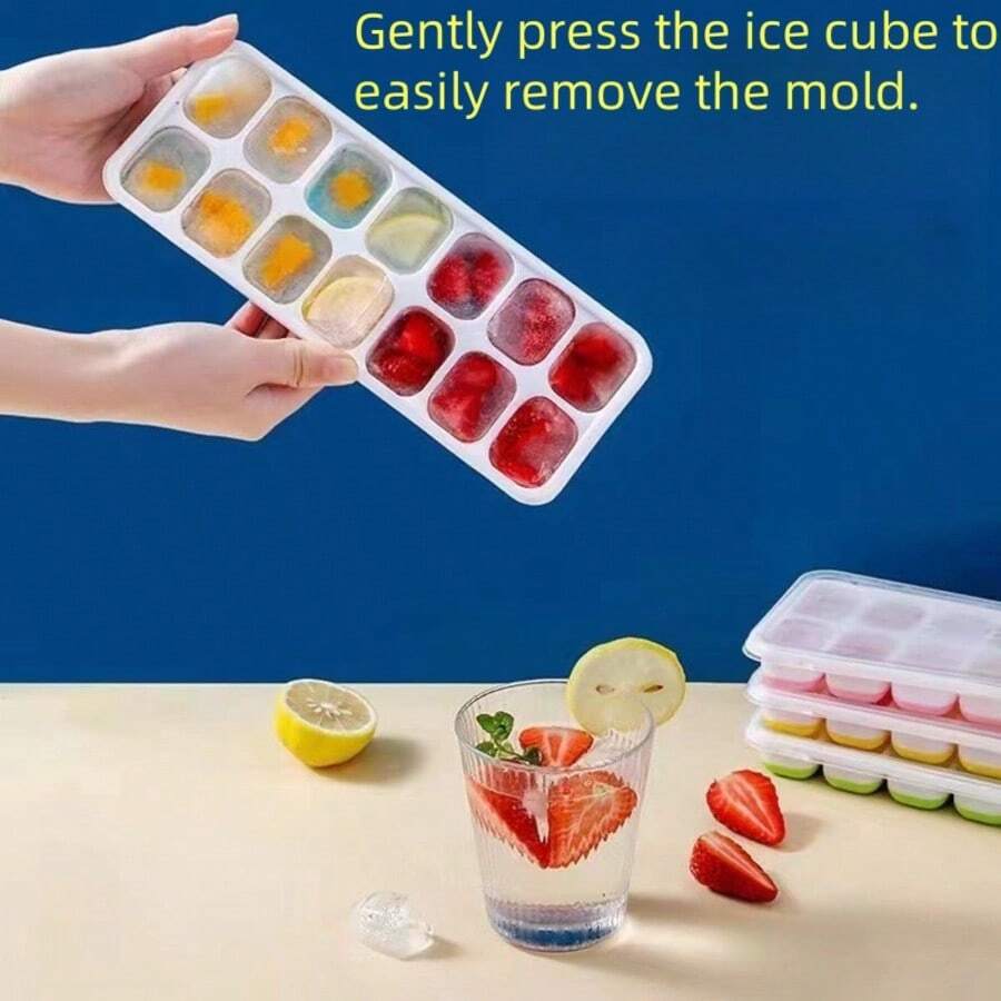 1 件/4 件 14 格带盖冰格冰块托盘，商用冰块储存盒，家用酒吧制冰机模具 - 彩色 - 查看 1