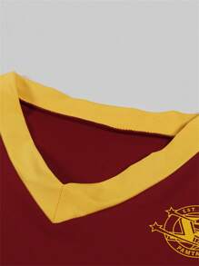 夏季运动风女装两件套，字母印花V领短袖露脐上衣+配套抽绳短裤，休闲运动套装 - 紅色 - 查看 5