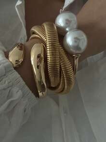 Exaggerated Multi-Layer Wide Bangle Bracelets, Minimalist Fashion, Casual For Daily Wear - Gold - View 6