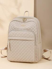 Women's Nylon Solid Quilted Large Capacity Backpack, Versatile Casual Student Travel Commute Bag