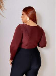 Body Plus Size Manga Longa Quadrado  Simples  elegante  Festa  Casual    Malhado