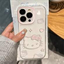 Sanrio 1pc Happy Hello Kitty Pink Big Face Transparent Phone Case, Outdoor Sports Shock & Drop Proof, Compatible With Apple 16/15/14/13/12/11/Xs Max/Xs/X/Xr, S21/S21FE/S23/S24/S24 Ultra/S25/S25 Ultra