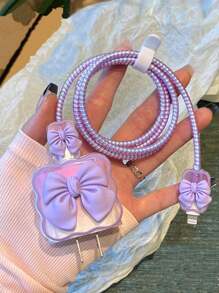5pcs 3D Bow Compatible With Apple 18/20W Charger Cable Protective Case, Anti-Breaking, Wave Bow Charger Protector