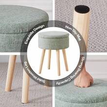 Storage Ottoman Foot Stool Teddy Velvet Round Vanity Stool Tray Top Footstool With Wood Upholstered Foot Rest Ottoman Living Room, Bathroom, Makeup (White) - 綠色 - 查看 5
