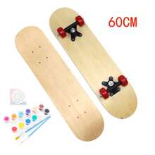 7-laags skateboard van blank esdoornhout, natuurlijke kleur, voor buiten, studenten, sport, creatieve doe-het-zelf-expressie, tekenen met de vrije hand, schilderen en kunstcadeaus. Inclusief verzending van willekeurige kleuren verf en wielen.