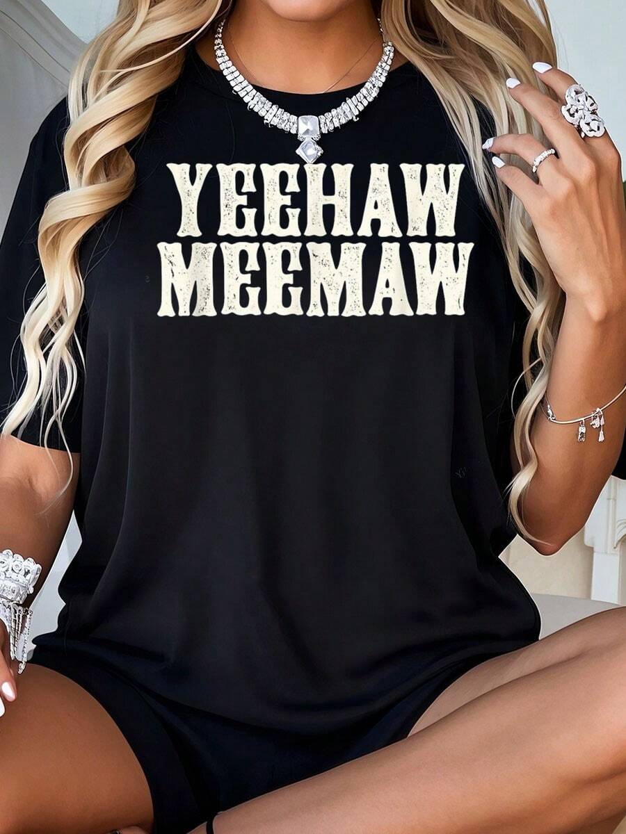 Funny Yeehaw Meemaw Spring Break Cruise Beach Shirt-Shirt- Graphic Tees Festival Outfits Outfits Women. Y2K Tops Summer. Top De Mujer Women Summer Clothes  Art Top Summer-Shirt Women - 黑色 - 查看 1