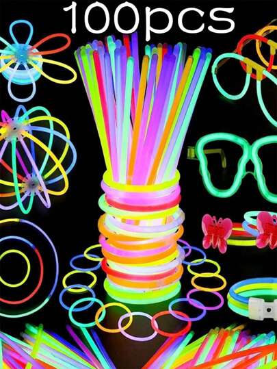 100pcs/50pcs/10pcs/Pack Glow Sticks, 7-Color Flashing Luminous Sticks, DIY Bracelets, Glasses, Suitable For Concerts, Birthday Parties, Bars, Gatherings, Weddings, Graduations, Christmas, New Year, Valentine's Day