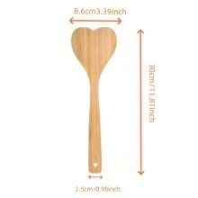 Set de 2 cucharas de cocina de bambú con forma de corazón: cucharas de amor, utensilios de cocina, cuchara de bambú grande, pala de cocina, decoración de inauguración de la casa/cumpleaños