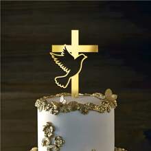 Acrylic Peace Cake Decor,Golden Cross Christening Love Cake Topper Decorations Supplies