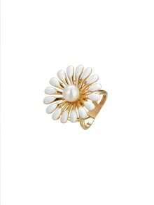 1PC Elegant Golden-Tone Sunflower Scarf Clip With Black & White Faux Pearl Accents – Vintage-Inspired Non-Slip Buckle For Women's Fashion Accessories, Versatile Hairpiece | Sophisticated Style | Nonslip Scarf Holder - Multicolor - View 4