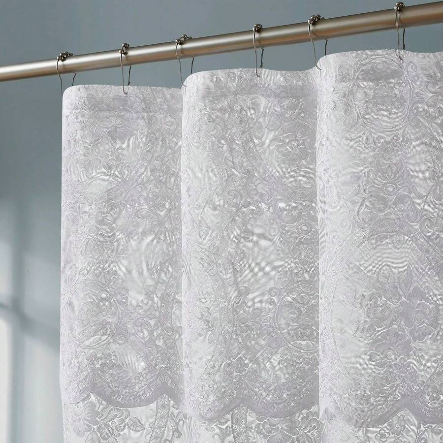 NOIR Gothic Vintage Shower Curtain With Valance For Goth Bathroom Decor - White With White Valance - View 1