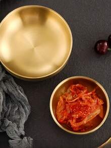 不锈钢金色蘸酱盘，双层不锈钢圆形酱汁盘，适用于汉堡、炸鸡、厨房餐具和餐饮配件、学校用品 - 金色 - 查看 3