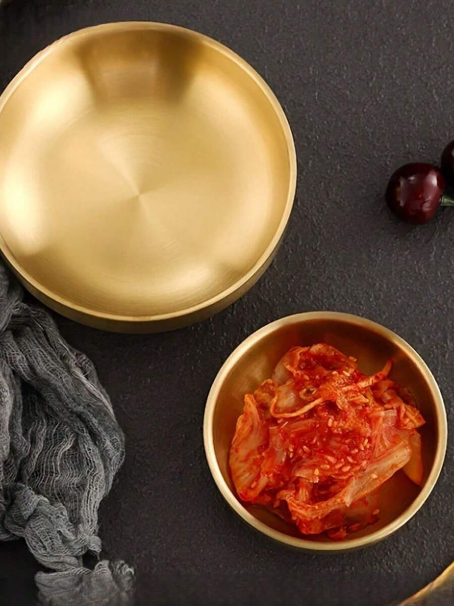 Stainless Steel Double-Layer Round Sauce Dish, Fried Chicken Sauce Plate, Kitchen Tableware Accessory - Gold - View 1