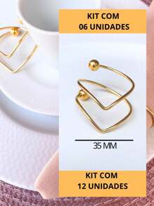 6 ou 12 Argola Porta Guardanapo Mesa Posta Minimalista Dourado Casamento
