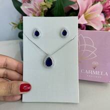 30 Necklace And Earring Set Designs For Mother's Day, Valentine's Day, Birthday, Etc. - Navy Blue Studded Drop - View 2