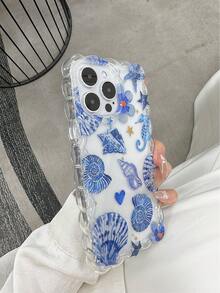 编织波浪边优雅 TPU 花朵、海星、贝壳彩绘防震手机壳配装饰串珠手链，兼容 16/11/16pro/16plus/16promax/16e/15Promax/13/14/12/XS/XR/7G/8PXR /7/8，彩绘适用于 15 ProMax、 13、 14，防摔软壳兼容 12/14 防水防刮 - 彩色 - 查看 2