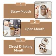 1pc 450/500ml 304 Stainless Steel Coffee Mug With Tea Strainer & Folding Spoon, Double Layer Thermal Insulated Coffee Cup With Handle, Leak-Proof Milk Tea Water Cup, Anti Scalding Drinking Cup Drinkware For Hot & Cold Water, Suitable For Adults & Students Use In Kitchen, School, Office, Dorm, Party, Picnic And Camping