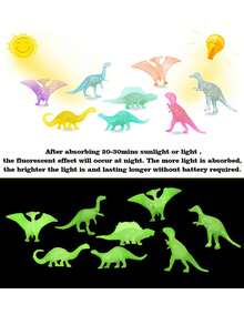 48个装 - 夜光迷你恐龙模型，紫外线激活多色迷你恐龙模型，逼真塑料夜光恐龙玩具，恐龙主题派对礼品，派对用品，恐龙装饰品，礼品袋填充物，皮纳塔填充物，盒装礼品，装饰品，毕业礼物 - 彩色 - 查看 8