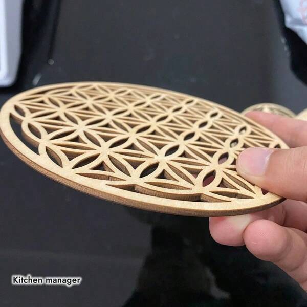 6/10 pièces Dessous de verre en bois Fleur de Vie, Dessous de verre Fleur de Vie, Panneau en bois, Tapis de tasse isolé ; Dessous de verre circulaires, Fleur de Vie pour recharger les pierres pour la décoration murale, la purification, la méditation, la décoration de la maison, 10/14/20/30 cm
