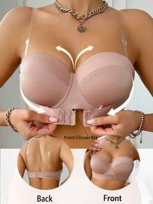 Front-Closure Women's Lingerie Bra With Racerback Design, Wireless Seamless Comfort Underwear With Detachable Strap