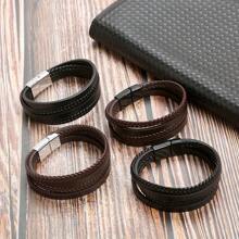 1pc New PU Braided Bracelet With Alloy Magnetic Clasp, Suitable For Men's Everyday Wear