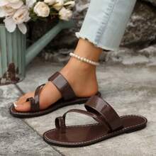 1 Pair Women Flat Sandals, Casual Round Toe Slippers, Comfortable Easy To Wear, Elegant Design, Suitable For Summer Bohemian Style