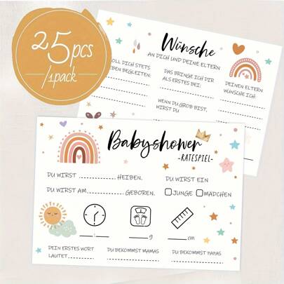 25 kart do gry w quiz na baby shower - zabawne ujawnienie płci dziecka i zabawa na przyjęciu - idealne dla chłopców i dziewcząt dodają zabawy do Twojego wydarzenia i pielęgnują jako pamiątkę dla przyszłych rodziców