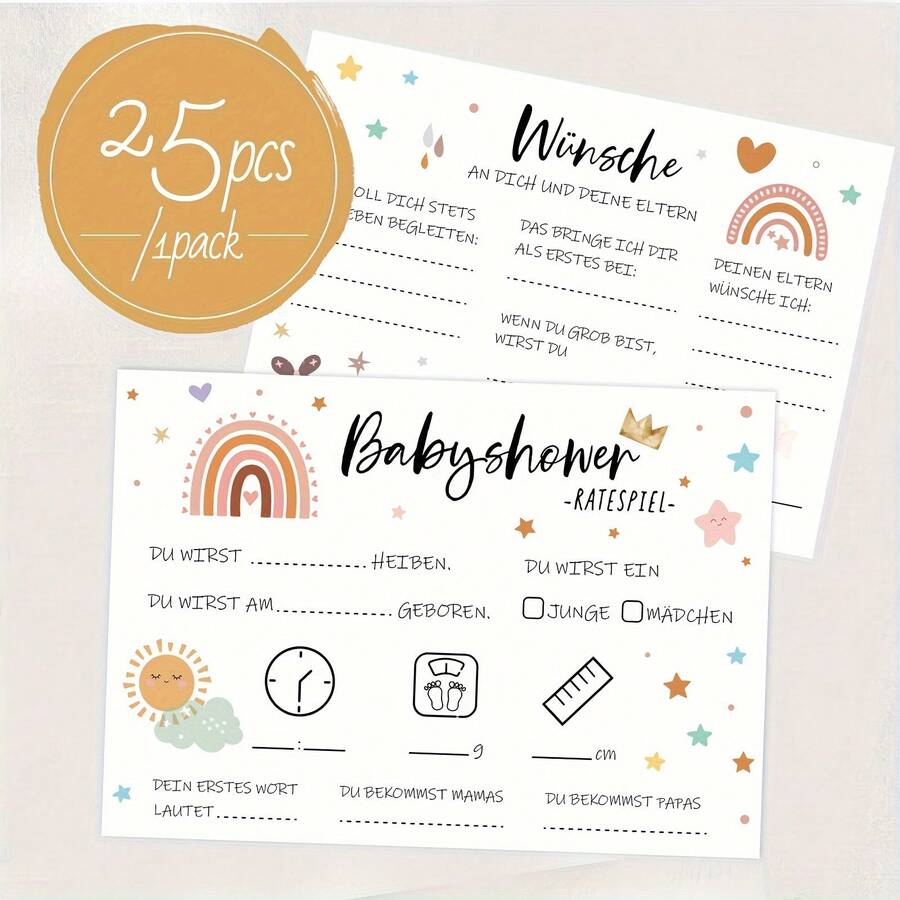 25pcs Baby Shower Quiz Cards, Fun Games For Gender Reveal And Baby Shower, Suitable For Boys And Girls, Cute Keepsake Gift For Parents-To-Be And Guests - Multicolor - View 1