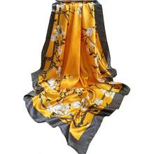 1入組90cm方形圍巾，春夏新款色彩鮮艷印花女士絲巾，緞面光滑防曬披巾、頭巾、髮帶，理想打扮造型配件 - 粉色 - 查看 8